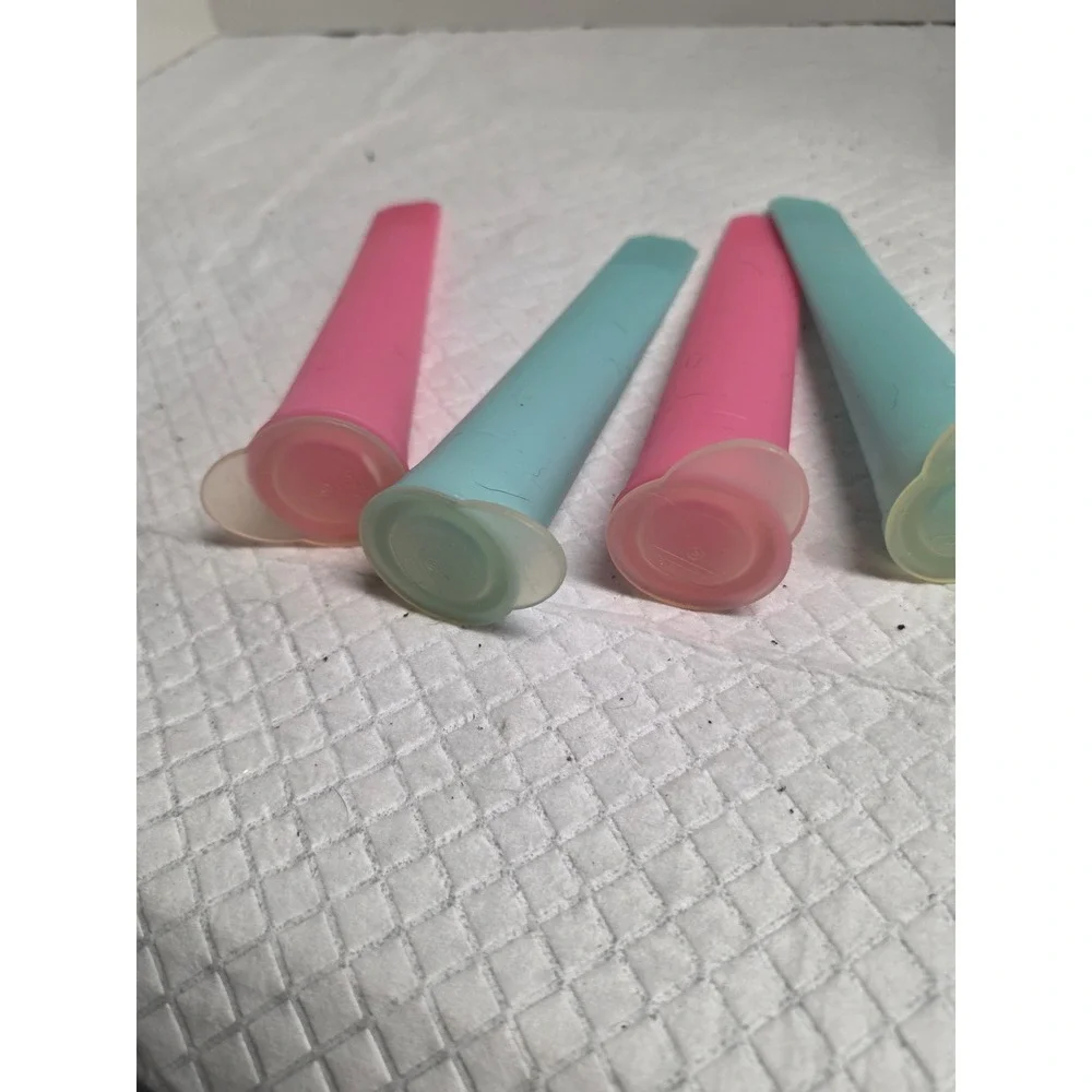 Tupperware Silicone Ice Pop Molds Set of 4 Reusable Freezer‎ Tubes Pink Teal